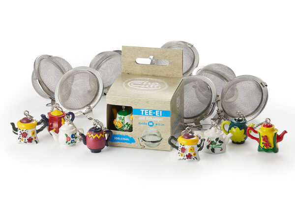 Thee-bal (zeef) met hanger 'theepot'